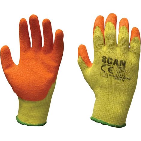 Premium Orange Knitshell Latex Palm Gloves – Pack of 12, Large Size, Durable and Comfortable for Industrial and Work Use (1/4)