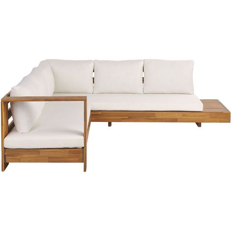 Garten Ecksofa 5-Sitzer MARETTIMO rechtsseitig Cremeweiß zertifiziertes Akazienholz (1/5)