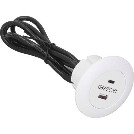 Chargeur mural rond encastré QC3.0 30W blanc, station de charge rapide pour téléphone, compatible 12‑30V, prise ronde intégrée pour maison (1/5)