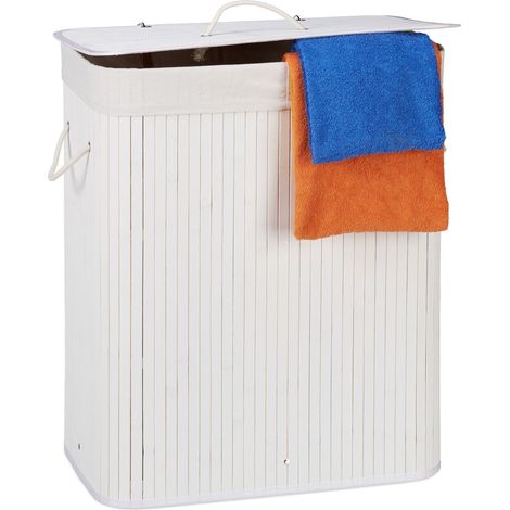 Cesta de ropa de bambu con 2 compartimentos