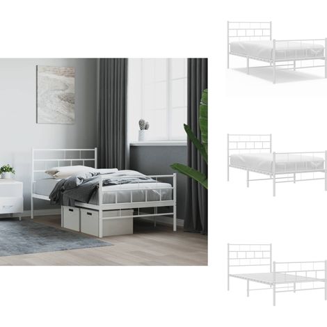 Cadre de lit métal sans matelas avec pied de lit blanc 90x200cm - Cadre De Lit - Lit Simple - Lit Metal - Lit Blanc - Meuble Chambre (1/5)
