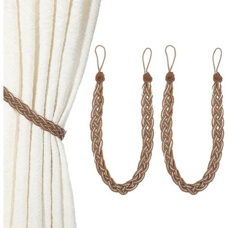 Ensemble de 2 embrasses de rideaux - embrasse - support de rideau - ruban pour rideau - cordon de rideau - cordon de rideau tressé - marron - fil de polyester marron (1/5)