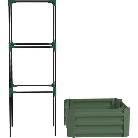 Hochbeet Mit Rankhilfe, Blumenkasten Mit Offenem Boden, Gemüsebeet, Pflanzkasten, Kräuterbeet Für Garten, Balkon, Verzinkter Stahl, Grün