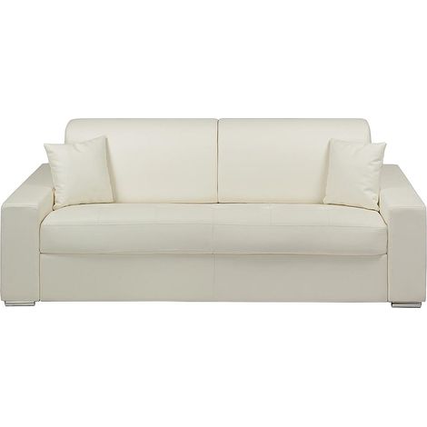 Canapé 4 places convertible express en simili EMIR - Blanc - Couchage à lattes larges 160 cm - Matelas 18 cm