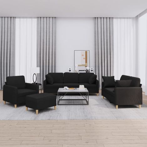 4-tlg. Sofagarnitur mit Kissen Schwarz Stoff (1/5)