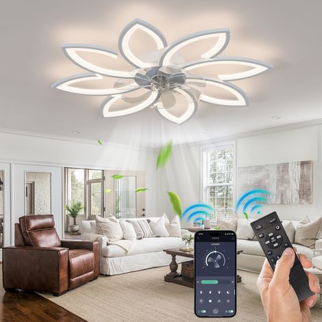 Ganeed Flush Mount Ceiling Fan with Lights, 35.4" White ,Remote Control, 6 Speeds 8 Light Color Low Profile Ceiling Fan for Kitchen (1/5)