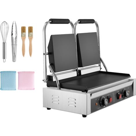 Grille Panini Professionnelle 3600W, Presse Sandwich Inox, Double Plaque Plane Émaillée 48x23cm, Contrôle de Température, pour Steak Haché, Bacon et Hamburger (1/5)