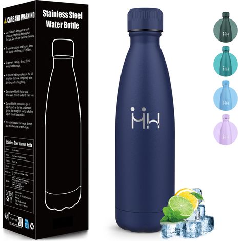 Gourde Isotherme 500ML, Acier Inoxydable 18/8, Bouteille Isotherme, Sans BPA, Gourde Inox Enfant, Étanche Double Isolation, Gourde Inox pour Le Camping, Les Écoles, Les Gymnases (1/5)