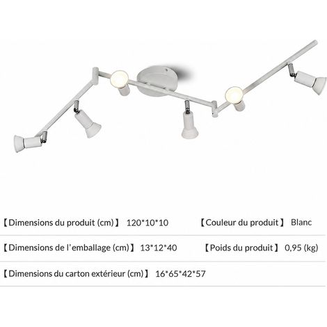 Plafonnier spot LED en saillie 6 têtes 30W blanc lumière chaude réf 9668 40 × 13 × 12 cm 1,25 kg – Livraison gratuite