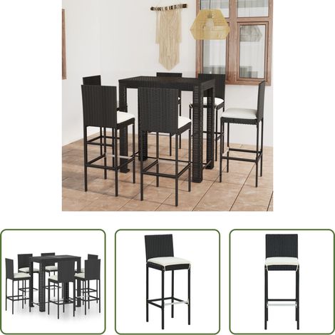 vidaXL Tabouret de bar - Ensemble de bar d'extérieur 7 pcs coussins Résine tressée Noir (1/5)