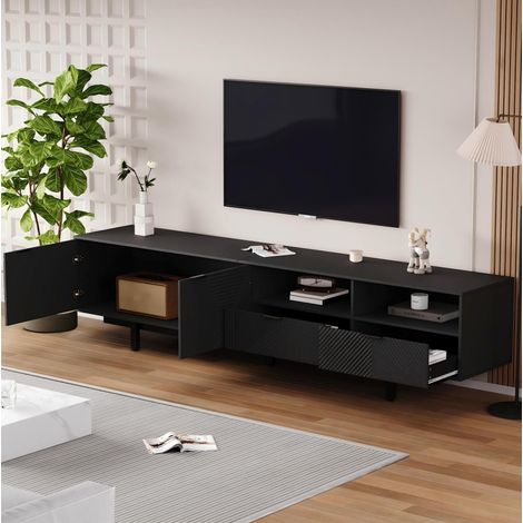 Mobile TV 200 x 40 x 51 cm, per TV fino a 90 pollici, con vani portaoggetti, nero DESVIAE (1/5)