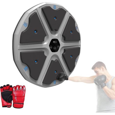 Machine de Boxe Musicale, Équipement D'entraînement de Boxe Mural en PU avec Gants de Boxe, Tapis de Boxe LED, Bluetooth, Lumières au Rythme de la Musique. (2 modos, 43x43x4 cm)