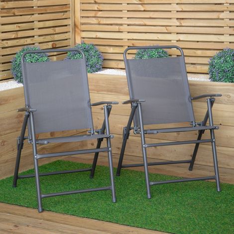 Set of 2 Outdoor Multi-Position Textoline Garden Chairs in Grey (1/5)