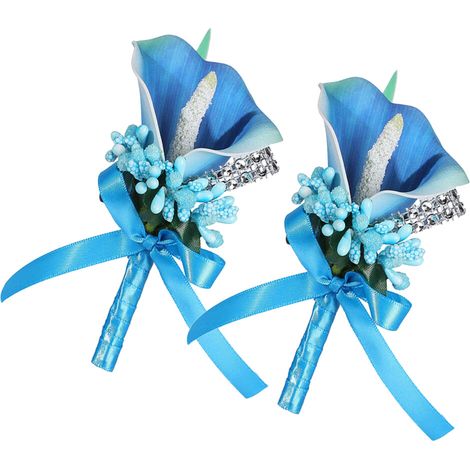 Boutonnière di fiori artificiali, corsage Calla-Blue (1/2)
