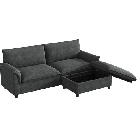 Canapé sectionnel modulable nuage, canapé d’angle confortable pour le salon, design moderne à assise profonde, canapé nuage surdimensionné, avec 1 pouf mobile, dossier haut, noir, B216 × H82 × T77 cm (1/5)