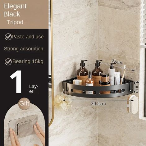 (1 pièce) Porte-shampoing adhésif pour salle de bain, étagère de douche, rangement sans perçage, porte-serviettes d'angle pour salle de bain (1/5)
