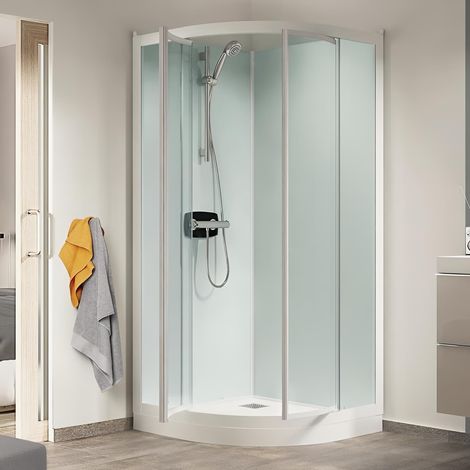 Cabine de douche Kineprime glass 90 rond pivotant receveur bas thermostatique réf. CA782TTN (1/3)