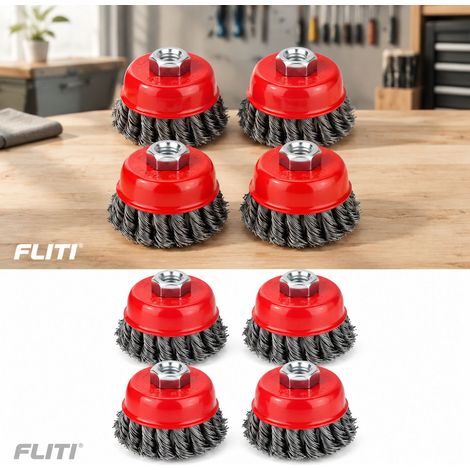 FLITI Lot de 4 Brosses Coniques 75mm pour Meuleuse Angulaire - Nettoyage et Élimination Corrosion - Acier Résistant pour Surfaces Délicates (1/5)