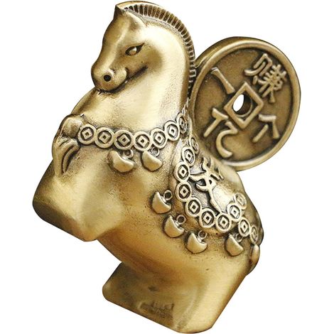 Statue Cheval Zodiaque Chinois Laiton Massif Figurine Miniature Feng Shui Symbole de Prospérité pour Décoration Nouvel an Lunaire (1/5)