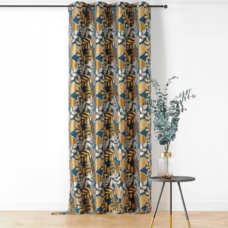 Rideau à Oeillets Motif Végétal Vintage Jaune 140x250 cm