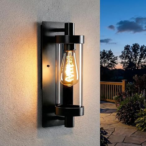 GBLY LED Applique Esterne Lampada da Parete Esterna Applique Vintage E27 Lampada Esterna Illuminazione a Parete Nero IP65 Lampada Corridoio Parete Casa Terrazza Balcone Giardino MAX 40W Senza Lampadin