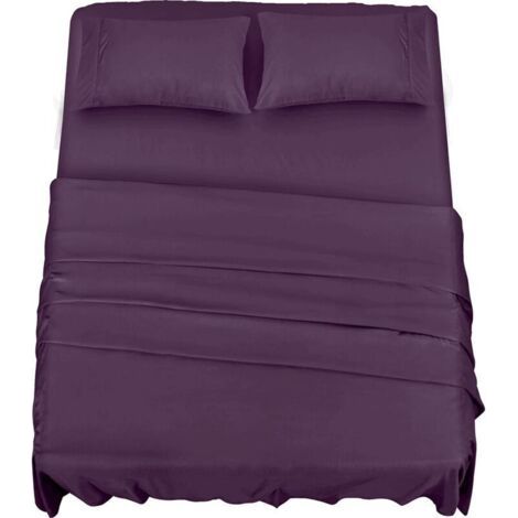 Polyester Microfibre Parure de lit (4 pièces, Pourpre) - 1 Drap Housse 150x200cm, 1 Drap Plat 266x259cm et 2 Taies d'oreiller 50x75cm (1/4)