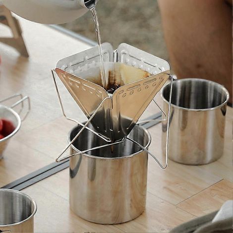 Porte-filtre à café pliable pour le camping, les pique-niques et le thé : support, entonnoir et passoire pour cône, outils de plein air (1/5)