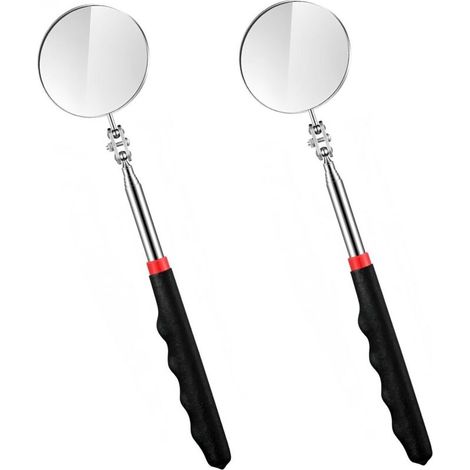 Miroir d’inspection télescopique pour automobile – 2 pièces, tête circulaire réglable, poignée allongée antidérapante noire