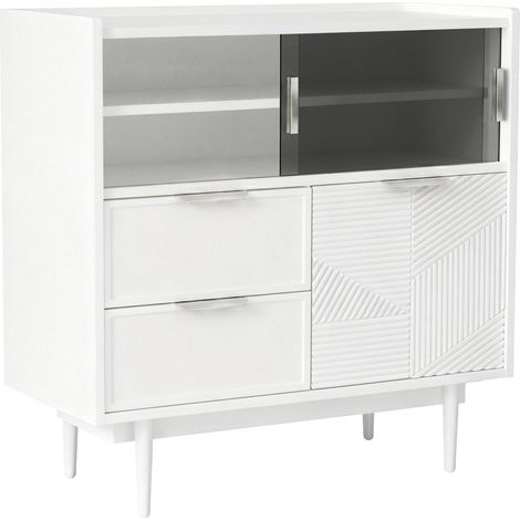 Armario de baño con puertas de vidrio y tira LED, 80 cm, blanco, MDF (1/5)