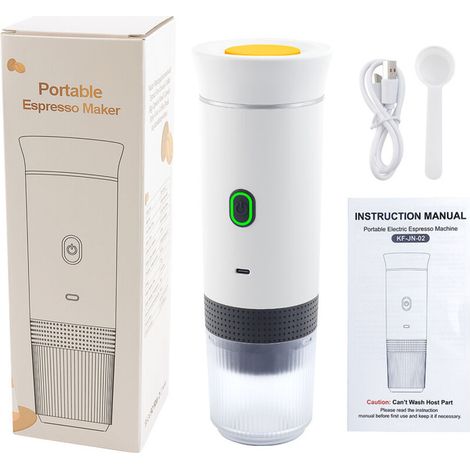 [NEVER USED] Portable Coffee Maker, 3-in-1 Espresso Maker, Electric Heater, 12V Espresso Maker, Rechargeable, for Office, Travel, Home, Compatible with Espresso Capsules and Ground Coffee, White