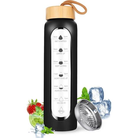 1-Liter-Wasserflasche – Unzerbrechliches Glas – Wiederverwendbar – Weite Öffnung – Für Sport, Zuhause, Büro – 1 Stück (1/5)