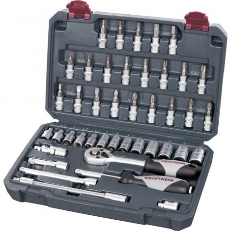 Kraftwerk – Coffret multi-outils 42 pièces 1/4' – Douilles de 4 à 14 mm – Cliquet réversible 45 dents – Coffret robuste avec 2 fermetures (1/8)