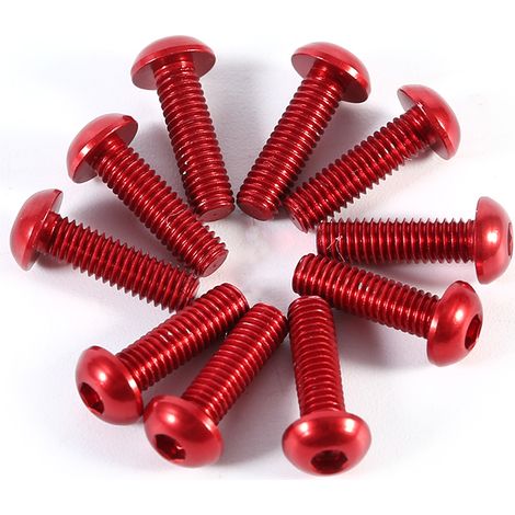 Lot de 10 vis à tête ronde bombée M3 6-10mm en alliage d'aluminium rouge, vis à six pans creux métriques, boulon de 10mm