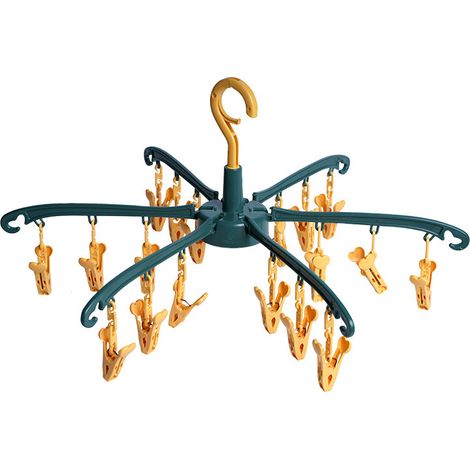 Etendoir Linge Interieur Exterieur, 18 Pinces Sechoir a Linge à Suspendre Pliable, Etendoir Chaussette Rotable, pour Couches en Tissu, Soutiens-Gorge, Serviette, sous-vêtement, Echarpe, Gants (1/3)