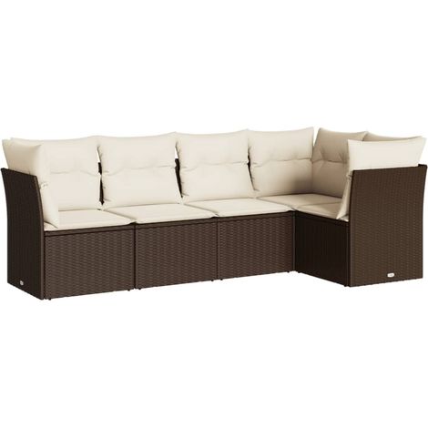 Maison Exclusive - Set Divano da Giardino 5 pz con Cuscini Marrone in Polyrattan (1/3)