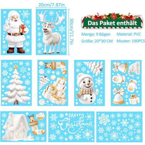 Nepfaivy Fensterbilder Weihnachten 190PCS Selbstklebend Statische Schneeflocken (1/5)