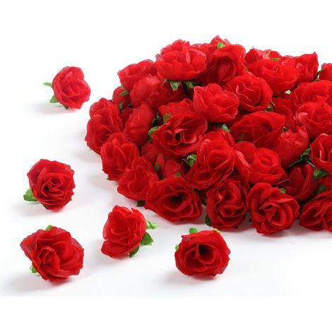 100 PièCes 3cm TêTe de Rose Artificielle Rouge en Soie Petite (1/5)