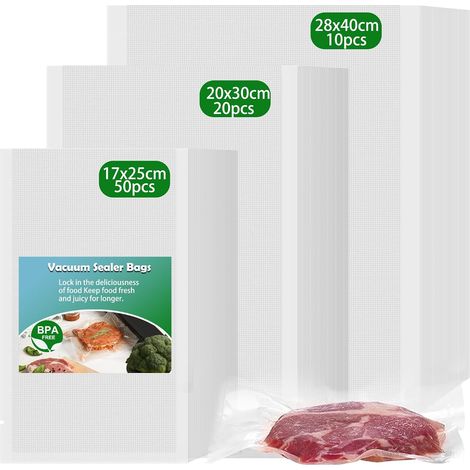 Sac sous Vide Alimentaire 80pcs 17X25cm(50) + 20X30cm(20) + 28X40cm(10) Sac Congelation sous Vide pour Machine sous Vide sans BPA pour la Conservation des Aliments et la Cuisson (1/5)