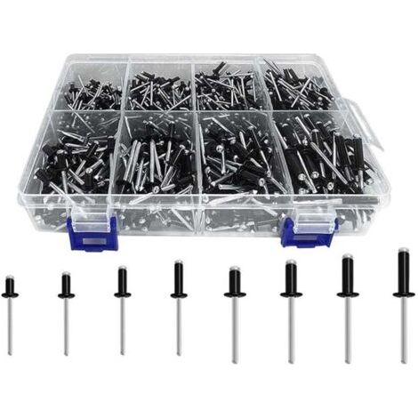 Assortiment de 600 rivets aveugles de 8 tailles (1/8 po x 1/4 po, 5/16 po, 3/8 po, 1/2 po, 3/16 po x 5/16 po, 3/8 po, 1/2 po, 5/8 po)