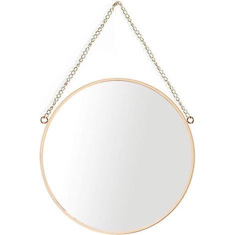 Miroir Suspendu, 25 x 25 cm Miroir de Maquillage de Salle de Bain Rond Cadre en Laiton avec chaîne de Suspension [Petite Taille] (1/5)
