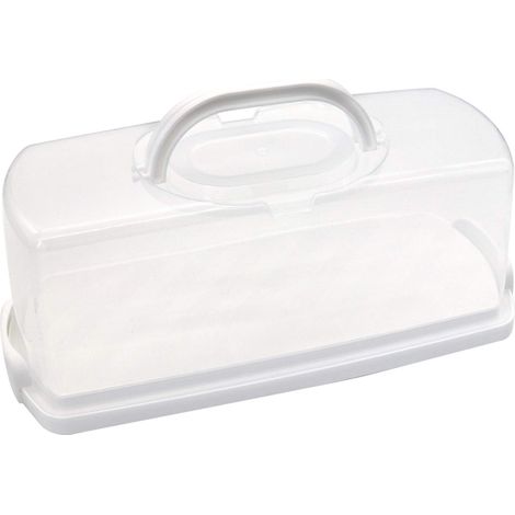 Boîte à pain rectangulaire portable en plastique avec couvercle transparent – Récipient pour le transport et la conservation du pain (Blanc) (1/4)