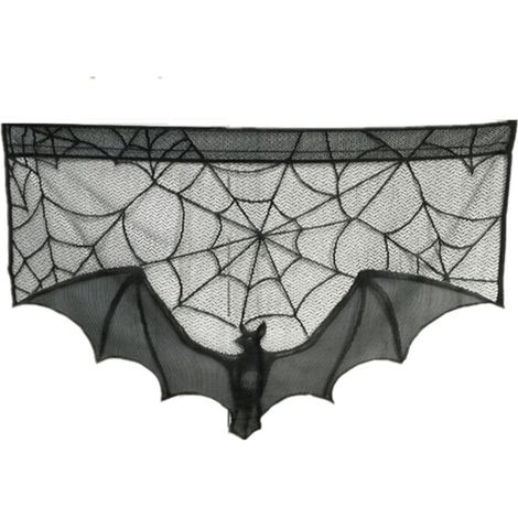 Spitzen-Fenstervorhang, gruseliger Spinnennetz-Fledermaus-Vorhang, Türvorhang (schwarz) 36,6 x 23 Zoll für Halloween-Dekoration, Party, Feiertags-Innendekoration, Halloween-Partyzubehör