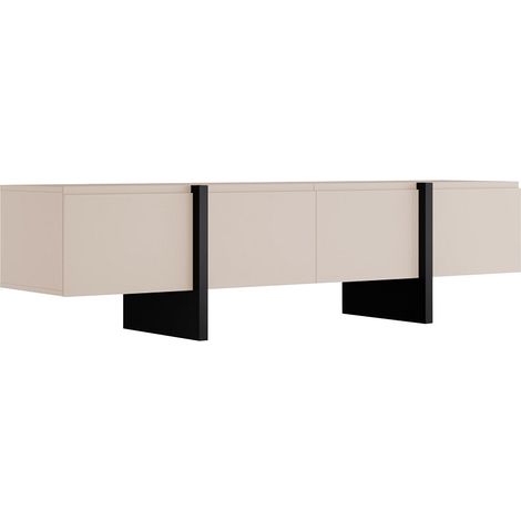 Mobile TV con 4 ante in MDF Beige e Nero - LUVONIA (1/4)