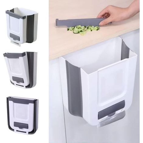 Poubelle Suspendue Pliable avec Couvercle Pour Cuisine Camping, Poubelle de Cuisine Pliable de Cuisine Poubelle de Cuisine Pour Cuisine/Camping/Voiture/Salle de bain/Bureau (Gris) (1/5)