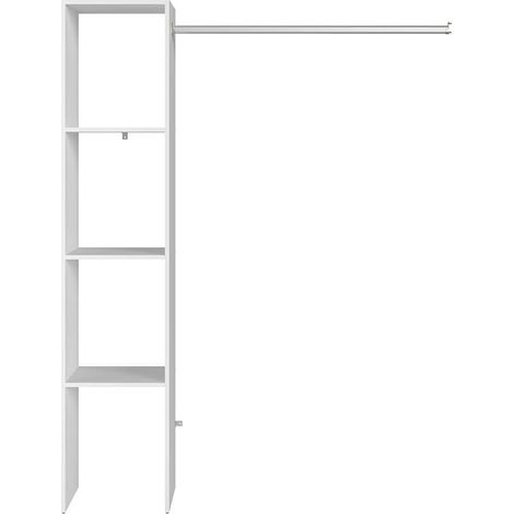 Concept-Usine – Dressing blanc penderie 138 x 40 x 180 cm – 3 étagères – Structure en panneau de particules 15 mm – Tube penderie en acier galvanisé