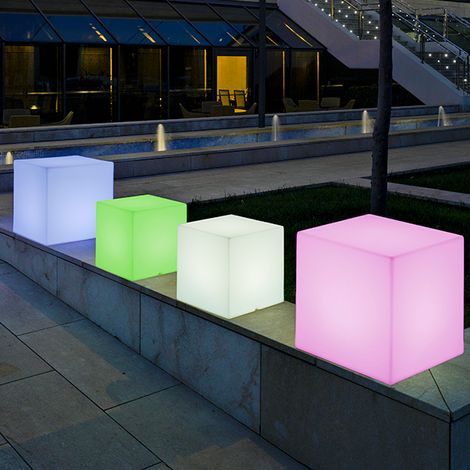 CUBY 45 cm Cubo de luz decorativo y muy resistente. Carga solar y luz LED RGB. Fabricado en España (1/3)