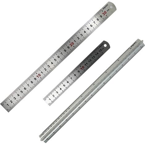 Dapetz ® 3 Pcs Set Stainless Steel Ruler Metal Double Sided 6" 150mm and 12" 300mm & Triangle Ruler 12" 300mm Measuring with Metric & Imperial Graduations for Engineering Schools Office Drawing (1/5)
