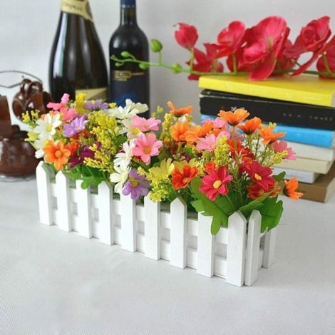 Fleurs Artificielles - Pot Avec Clôture En Bois - Pour Balcon Salon Jardin - 2 Pièces (1/4)