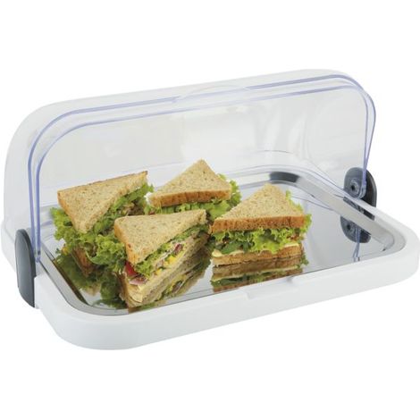 APS Buffet Showcase - Cofano trasparente roll-top che si apre su entrambi i lati, una ciotola, un vassoio in acciaio inossidabile e due accumulatori di raffreddamento - Made in Germany