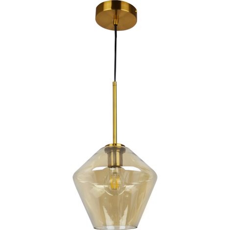 Suspension Polux GREA verre ambre laiton E27 Ø23cm (1/5)